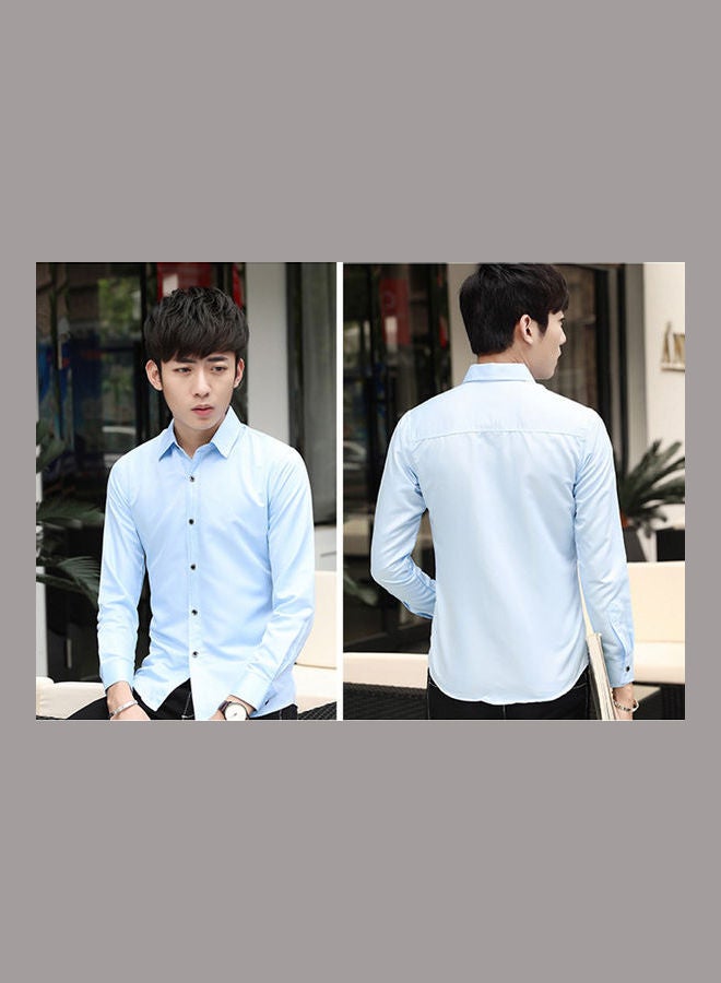 Men Fashion Slim Shirt Long- Sleeved light blue - Image 2