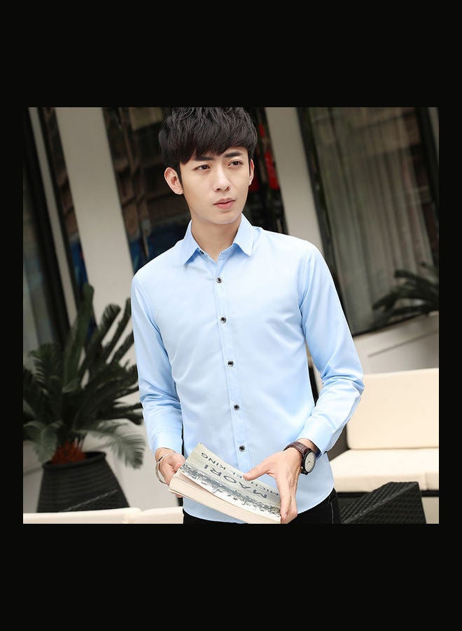 Men Fashion Slim Shirt Long- Sleeved light blue - Image 4