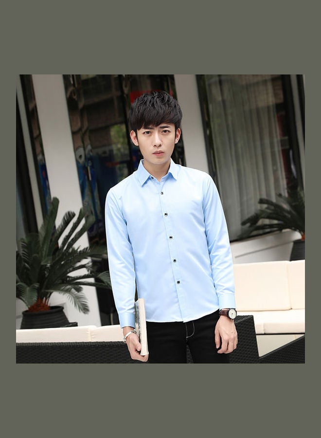 Men Fashion Slim Shirt Long- Sleeved light blue - Image 5