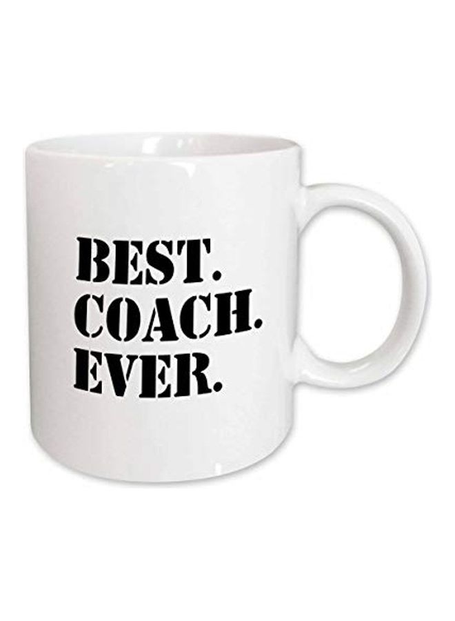 3Dروز مج بطبعة كتابة سوداء "Best Coach Ever" أبيض/ أسود 