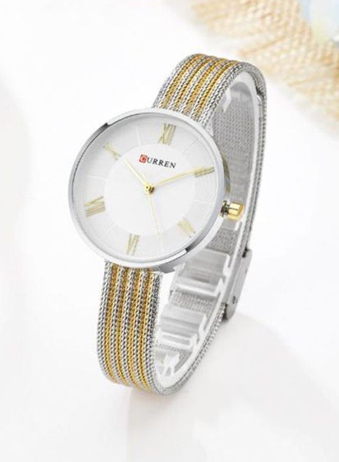 كارين ساعة يد بعقارب مقاومة للماء بسوار من الإستانلس ستيل طراز 1J2733GW - 33 مم - ذهبي/فضي للنساء - Image 3