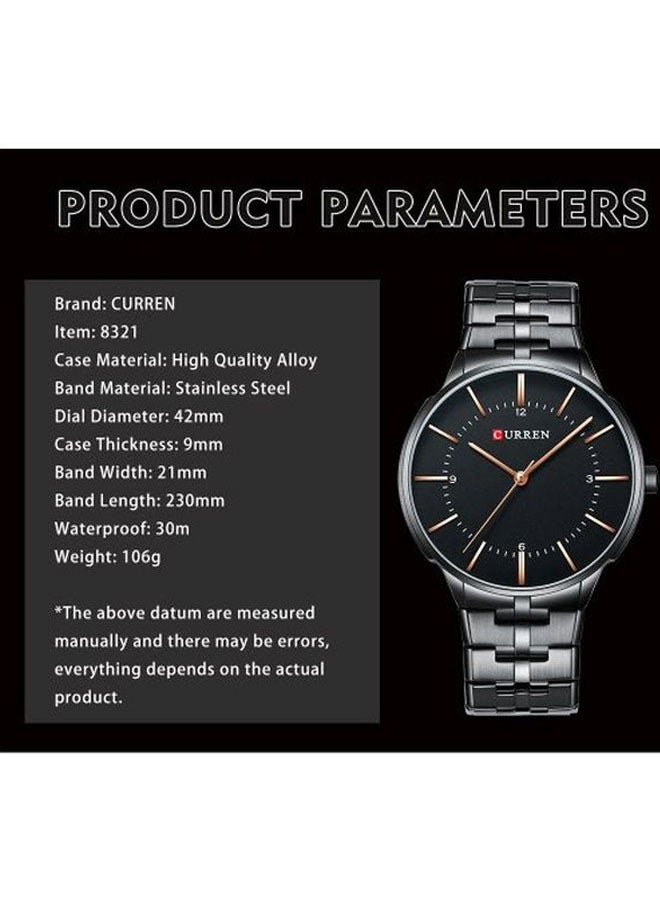 كارين ساعة يد بعقارب مقاومة للماء طراز 8321 - 42 مم - فضي للرجال - Image 3