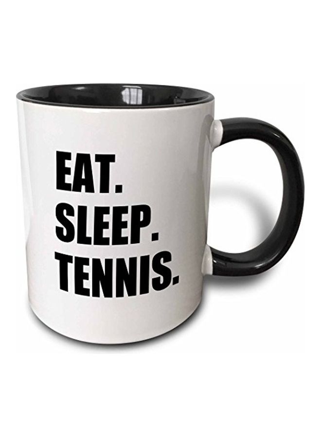3Dروز "مج بطبعة عبارة "Eat Sleep Tennis" أسود/ أبيض