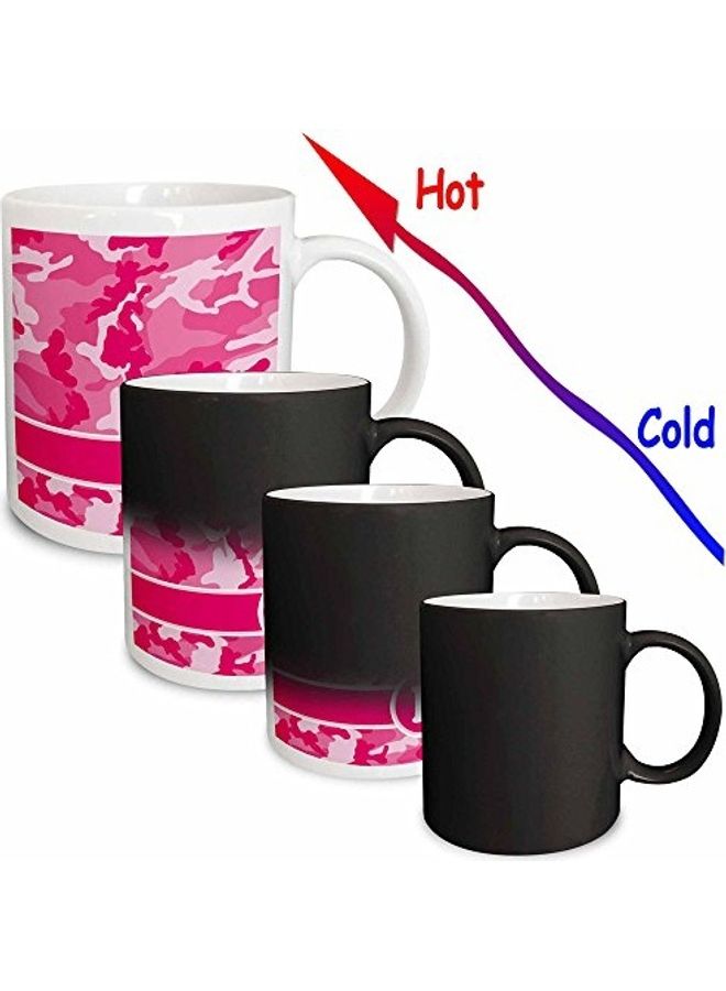 3Dروز كوب مج قهوة بطبعة حرف "P" بنمط مموه وردي/أبيض - Image 3