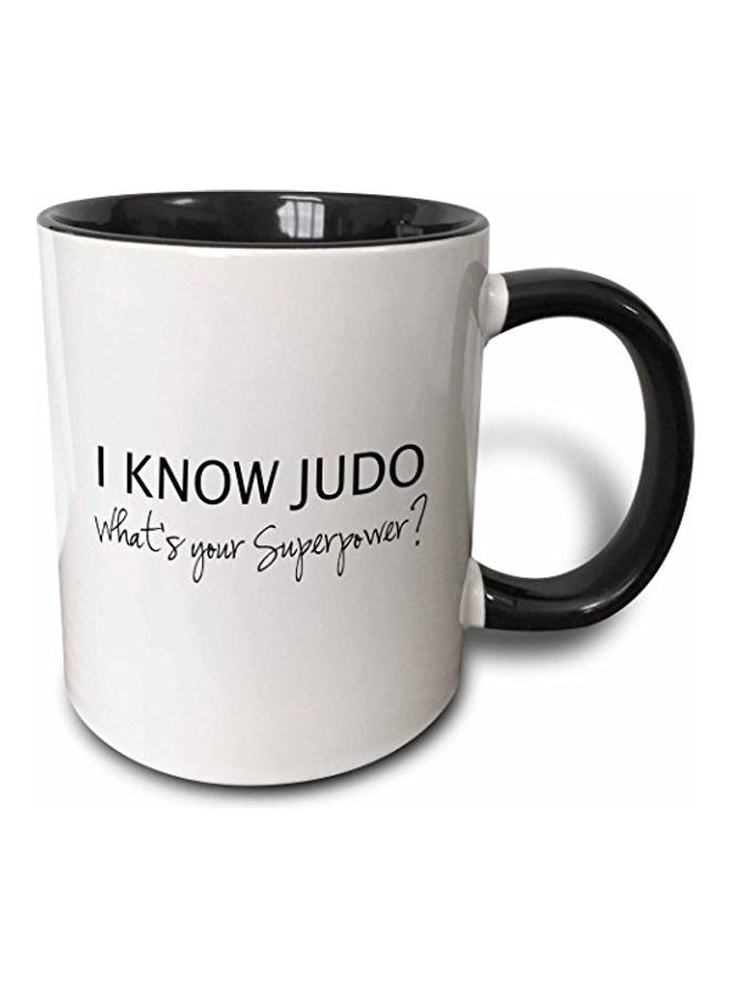 3Dروز "مج مطبوع عليه عبارة "I Know Judo" أبيض/ أسود