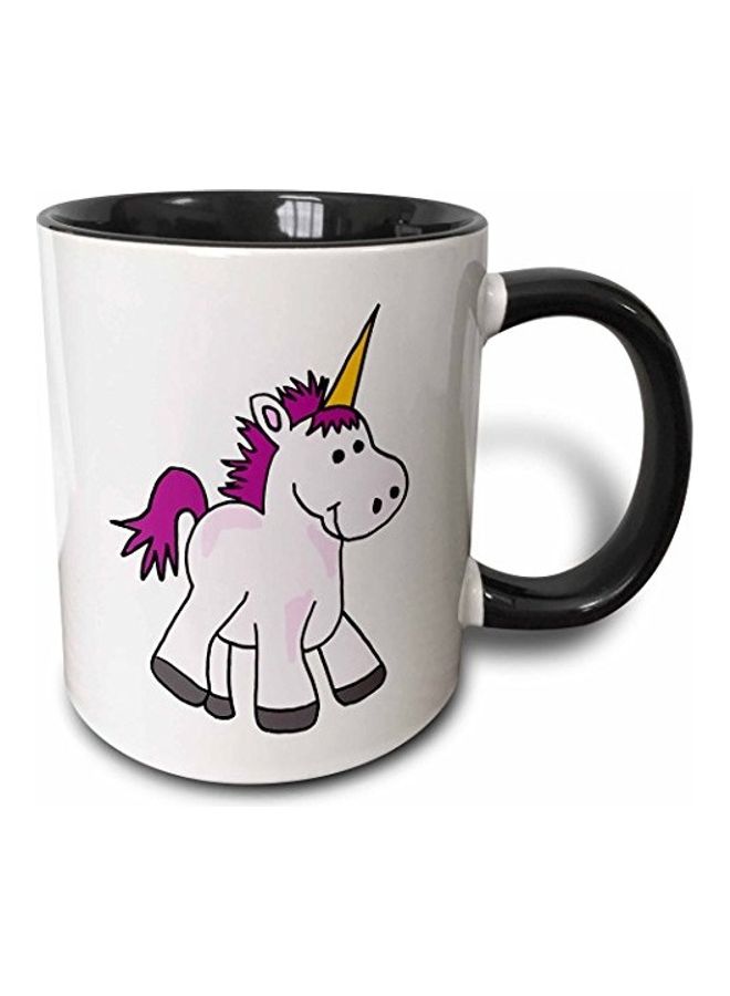 3Dروز مج قهوة مطبوع عليه رسمة يونيكورن اسود/أبيض/زهري