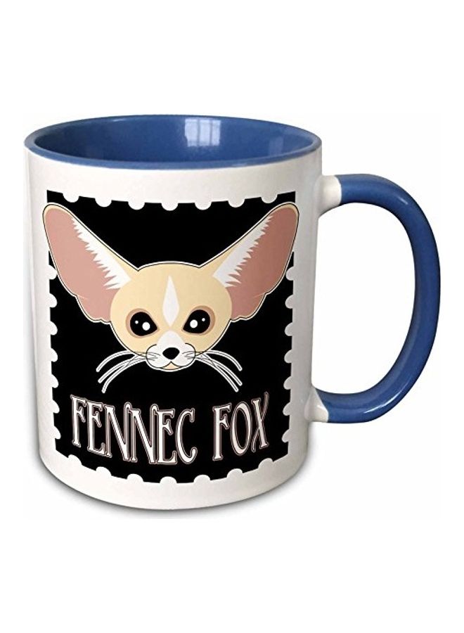 3DROSE Fennec Fox Cartoon Printed Two Tone Mug Blue/Black/White