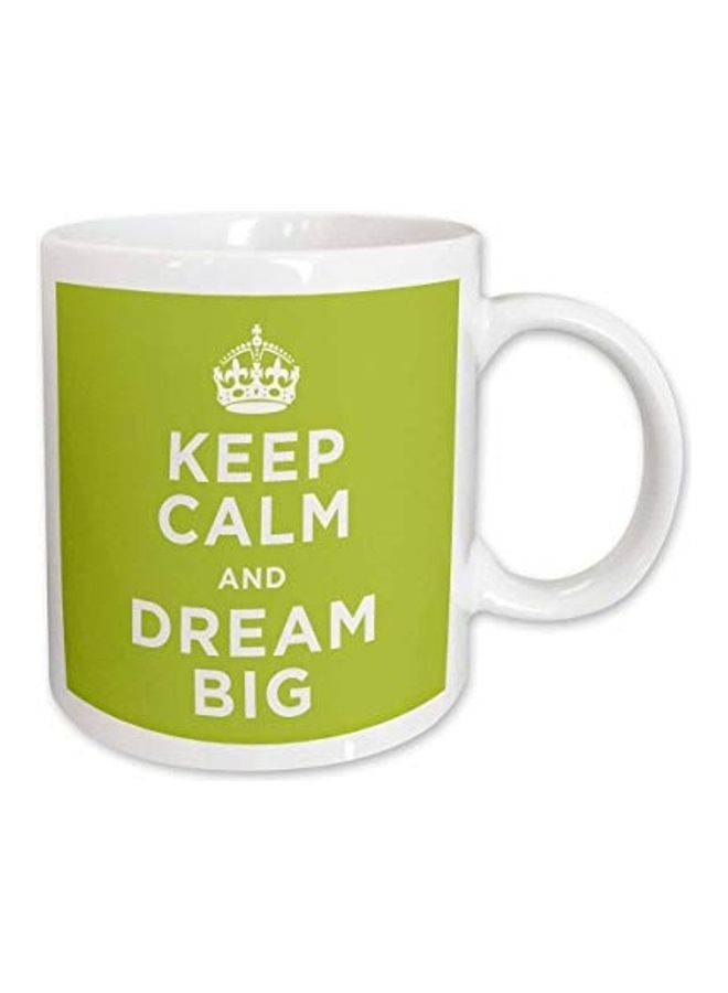 3Dروز مج مطبوع عليه عبارة "Keep Calm And Dream Big" أبيض/أخضر