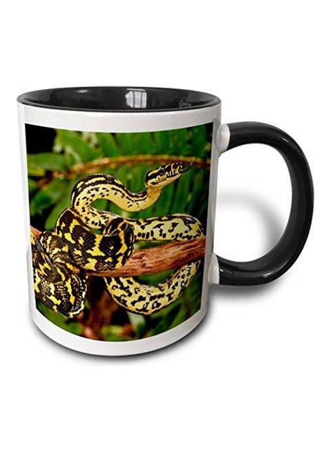 Jungle Carpet Python Snake Printed Coffee Mug Black/Green/Yellow