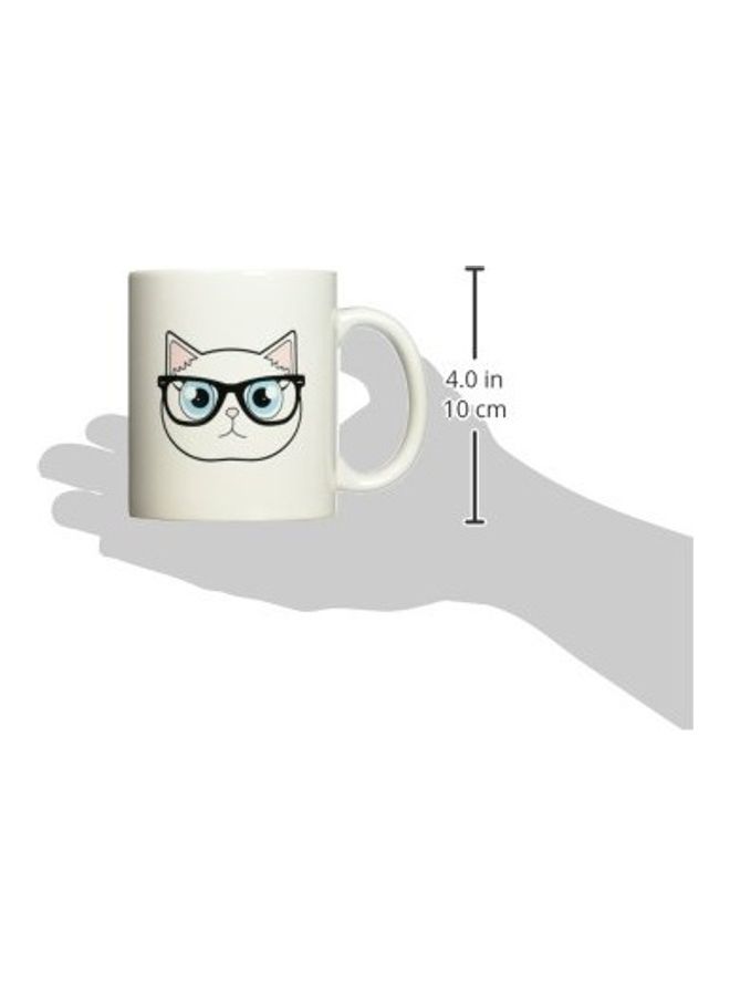 3DROSE Cute Hipster Cat Ceramic Mug White/Blue - Image 2