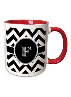 3DROSE Chevron Monogram Initial F Two Tone Mug Black/White/Red 