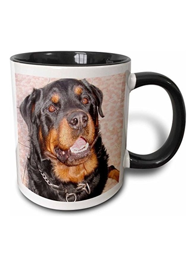 3Dروز مج مطبوع عليه عبارة "Rottweiler" . أسود/ أبيض/ بني