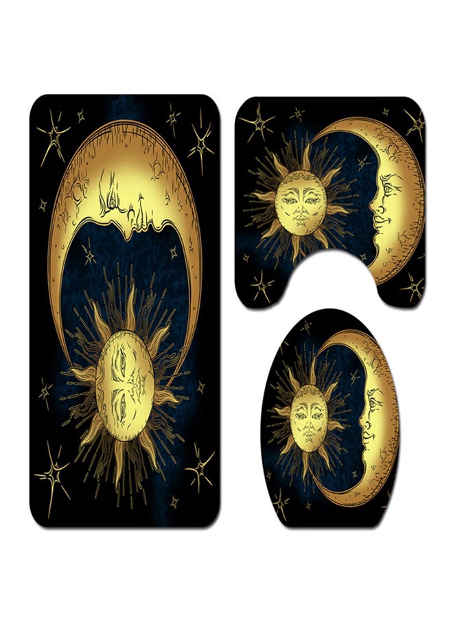 4-Piece Sun Moon Pattern Bathroom Curtain Rug Set Black/Yellow 50 x 40 x 4cm - Image 2