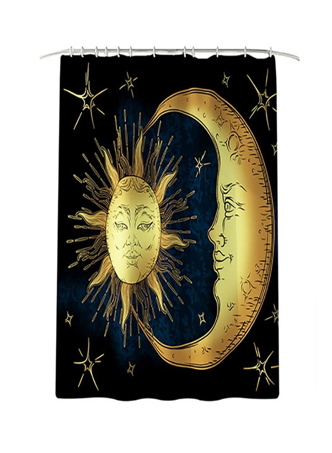 4-Piece Sun Moon Pattern Bathroom Curtain Rug Set Black/Yellow 50 x 40 x 4cm - Image 3