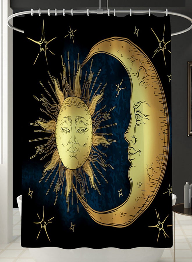 4-Piece Sun Moon Pattern Bathroom Curtain Rug Set Black/Yellow 50 x 40 x 4cm - Image 4