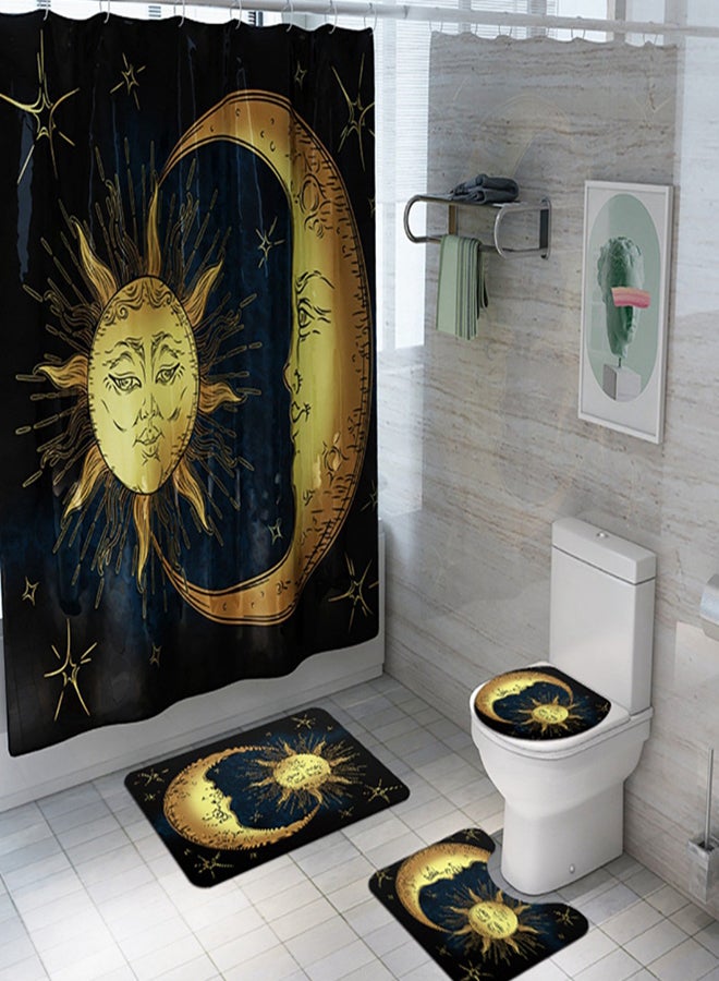 4-Piece Sun Moon Pattern Bathroom Curtain Rug Set Black/Yellow 50 x 40 x 4cm - Image 5
