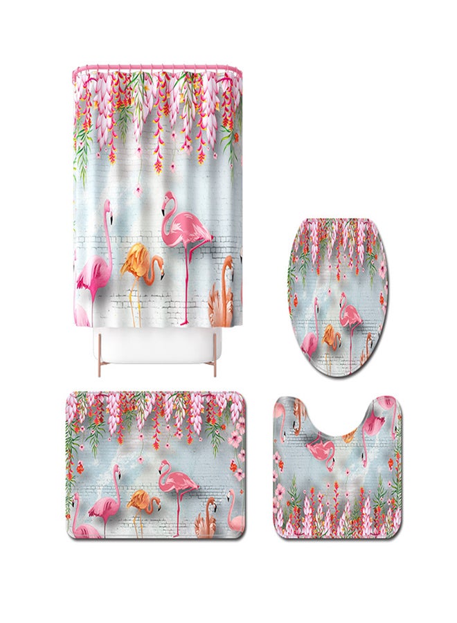 4-Piece Waterproof Bathroom Curtain with Non-slip Toilet Pad Cover Multicolour 75 x 45cm - Image 1