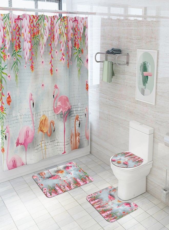 4-Piece Waterproof Bathroom Curtain with Non-slip Toilet Pad Cover Multicolour 75 x 45cm - Image 2