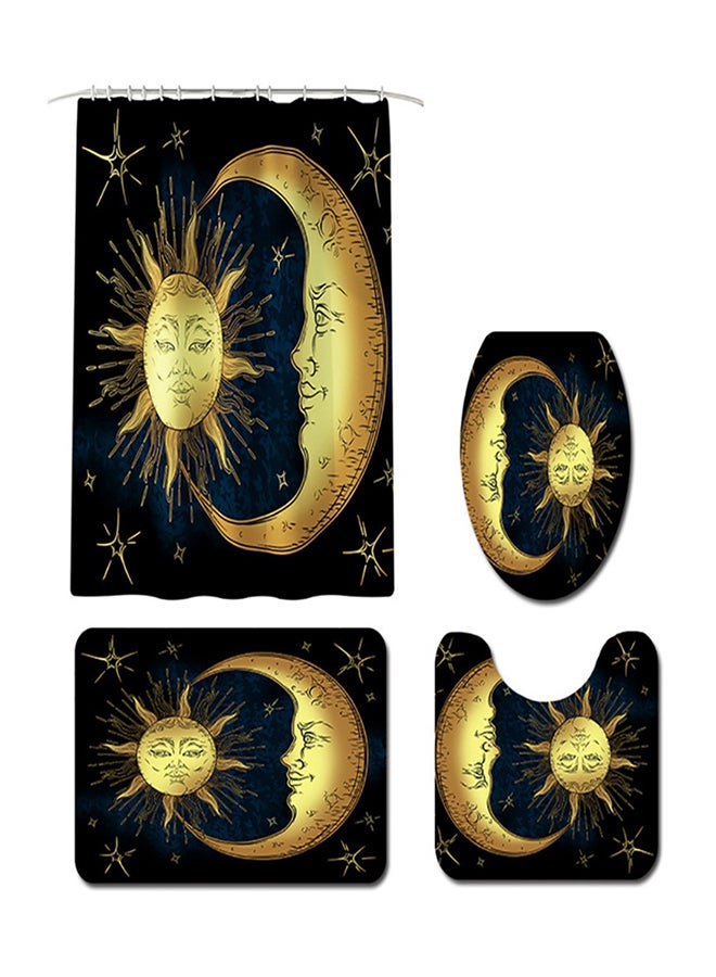 4-Piece Sun Moon Pattern Bathroom Curtain Rug Set Black/Yellow 50 x 40 x 4cm - Image 1
