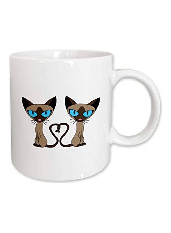 3DROSE Siamese Cat Tail Printed Mug White/Brown/Blue