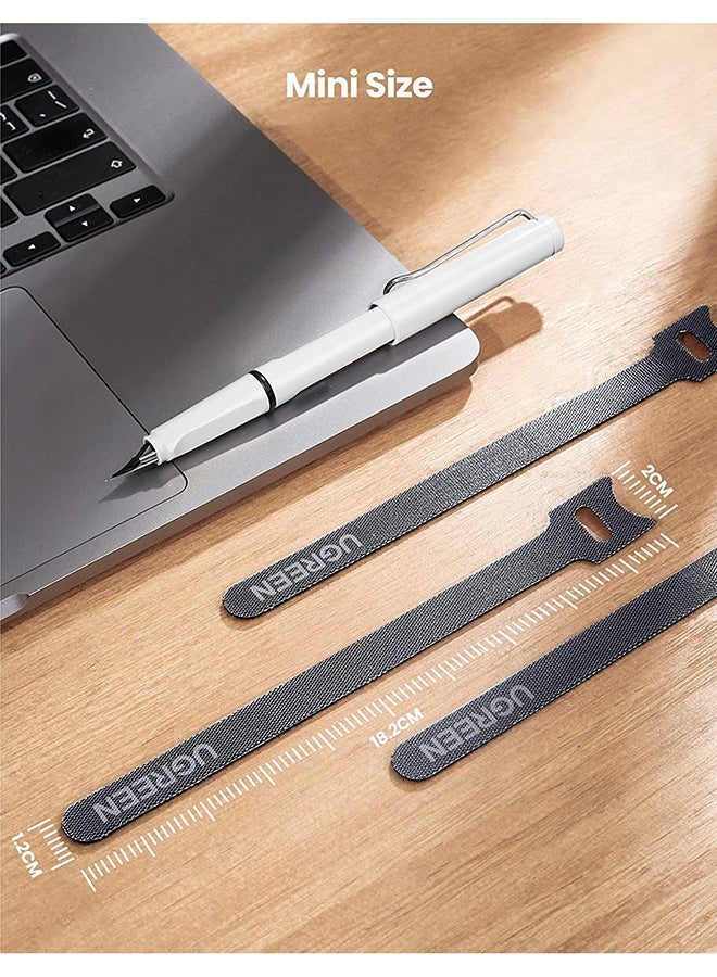 Ugreen - Reusable Magic Tie Hook and Loop Small Tape Pack of 20 Adjustable Cord Fastener Cable Organizer For Mouse Cables, Charging Cables, Data cables, Phone, Computer Cables black - Image 1
