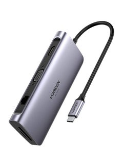 USB C Hub 9-in-1 Type C to 4K 60Hz HDMI Multiport Adapter Dock with VGA, Gigabit Ethernet, PD Charging, 3 USB 3.0 Ports SD Card Reader Grey
