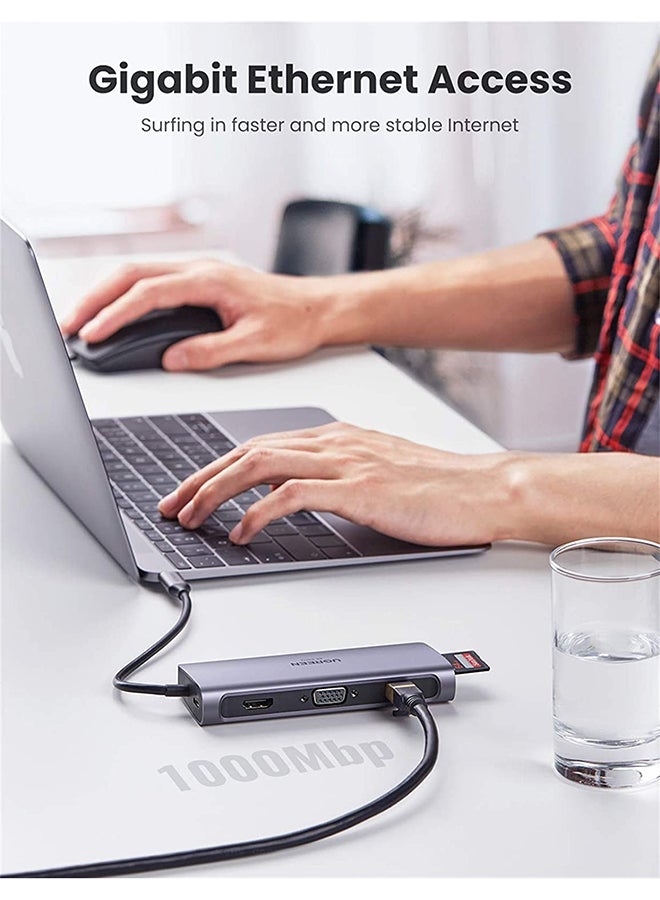 Ugreen - USB C Hub 9-in-1 Type C to 4K 60Hz HDMI Multiport Adapter Dock with VGA, Gigabit Ethernet, PD Charging, 3 USB 3.0 Ports SD Card Reader Grey - Image 1