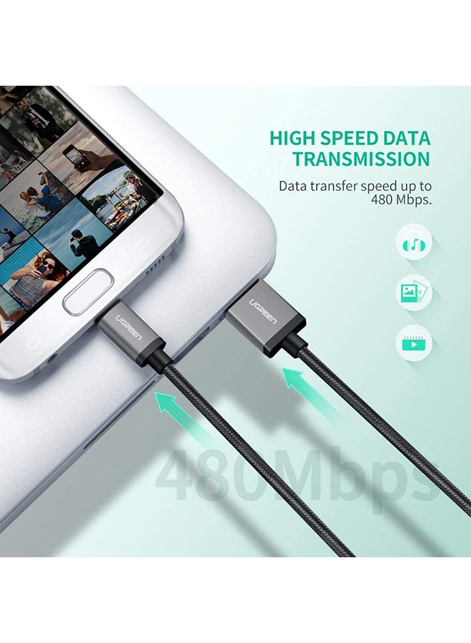 يو جرين - كابل شحن سريع مضفر من النايلون وبمنفذ USB إلى منفذ مايكرو USB 2.0 وبطول 1 متر ويدعم نظام أندرويد ومتوافق مع أجهزة نوت ونيكسوس ونوكيا وبلايستيشن 4 أسود - Image 1