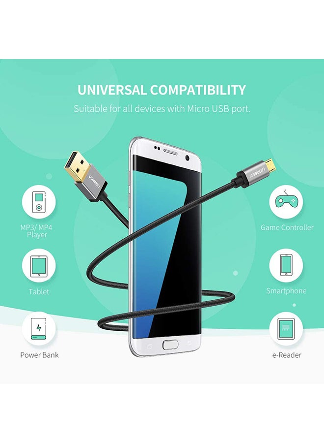 يو جرين - كابل شحن سريع مضفر من النايلون وبمنفذ USB إلى منفذ مايكرو USB 2.0 وبطول 1 متر ويدعم نظام أندرويد ومتوافق مع أجهزة نوت ونيكسوس ونوكيا وبلايستيشن 4 أسود - Image 1