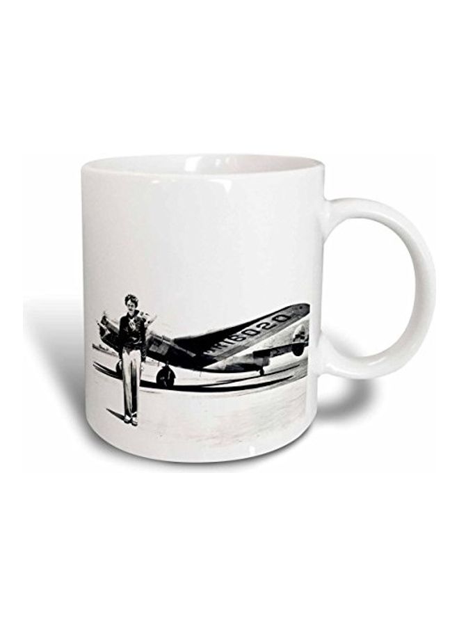 3dRose Old Photo of Amelia Earhart with Lockheed Electra Model 10 Ceramic Mug, 11-Ounce Multicolor