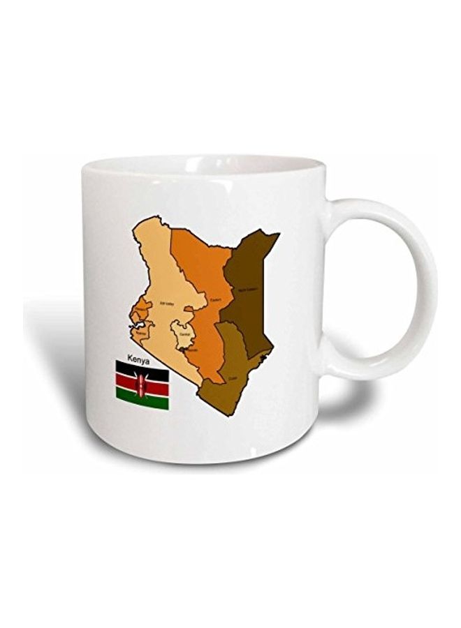 3Dروز مج مزين بطبعة العلم الملون وخريطة جمهورية كينيا أبيض/بني/ بيج