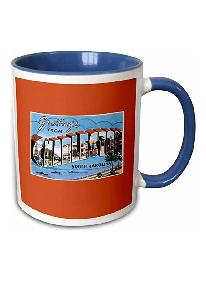 3Dروز مج قهوة من السيراميك بلونين مطبوع عليه صورة مشهد المحيط في كارولينا . متعدد الألوان