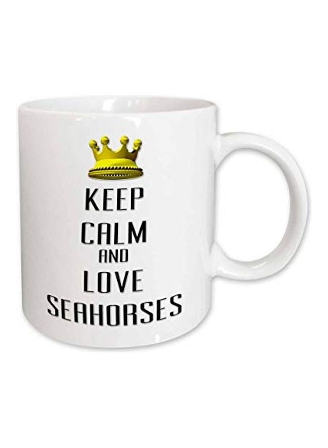 3Dروز مج من السيراميك مطبوع عليه عبارة "Keep Calm And Love Seahorses" أبيض/أسود/ذهبي