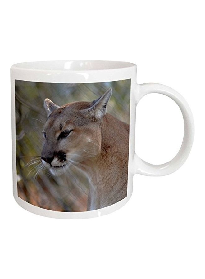 3DROSE A Cougar In Deep Thought Ceramic Mug White/Brown 