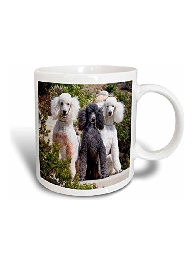 3DROSE Three Standard Poodles Sitting Together Printed Mug White/Green/Black