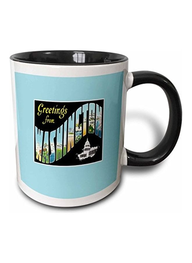 3Dروز مج بتصميم طبعة عبارة "Greetings From Washington DC" أبيض/أزرق/أسود/أصفر