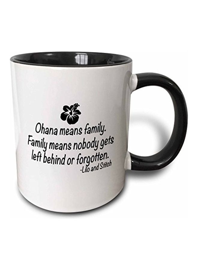 3Dروز "مج بلونين مطبوع عليه عبارة "Ohana Means Family" أسود/ أبيض
