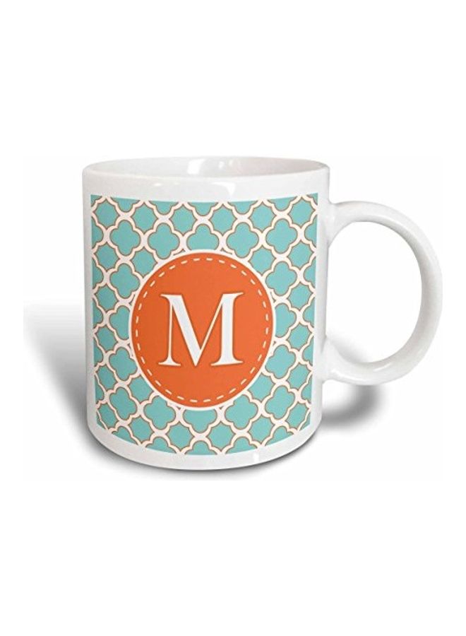 3Dروز مج من السيراميك بتصميم حرف "M" باللون البرتقالي والأزرق متعدد الألوان 11 oz