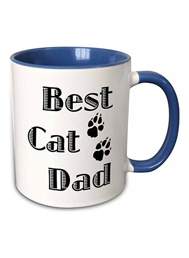 3Dروز مج بطبعة عبارة "Best Cat Dad" أزرق/ أبيض/أحمر 3.8 x 4 x 3بوصة