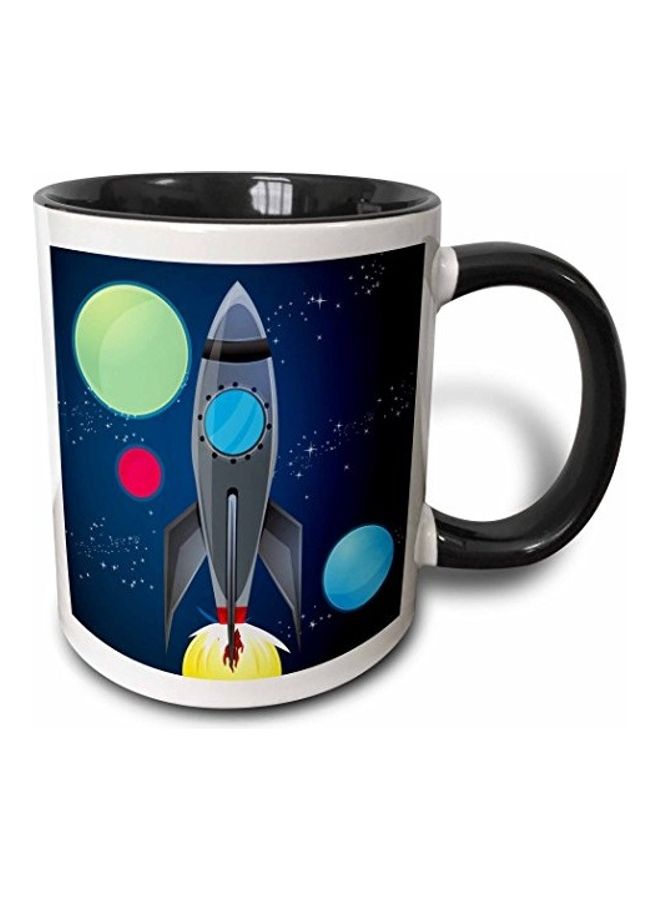 3Dروز مج مطبوع عليه صورة سفينة صاروخية مع كواكب متعدد الألوان