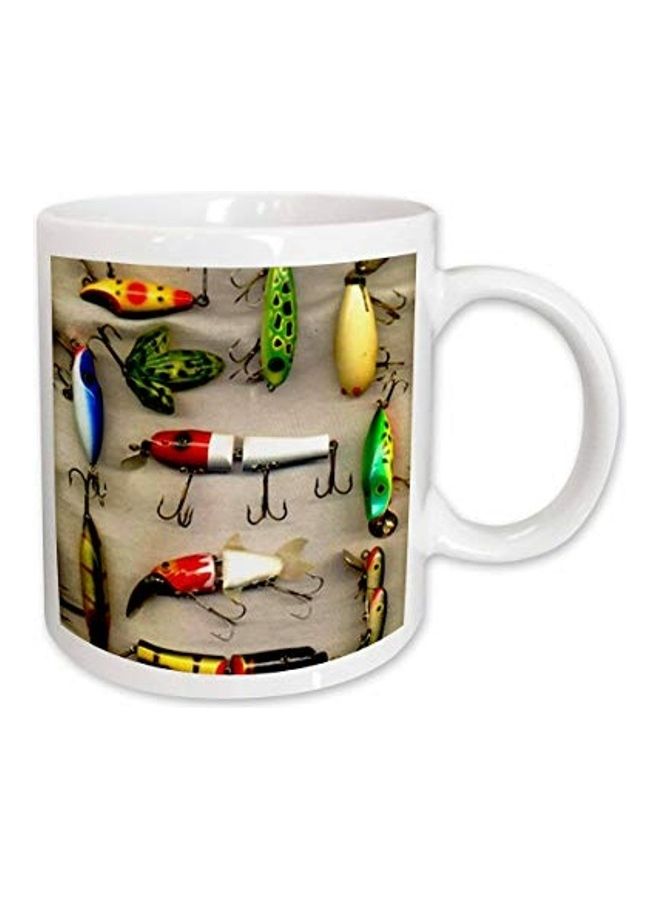 3Dروز مج مزين بطبعة طُعم صيد قديم أبيض/ رمادي/ أخضر