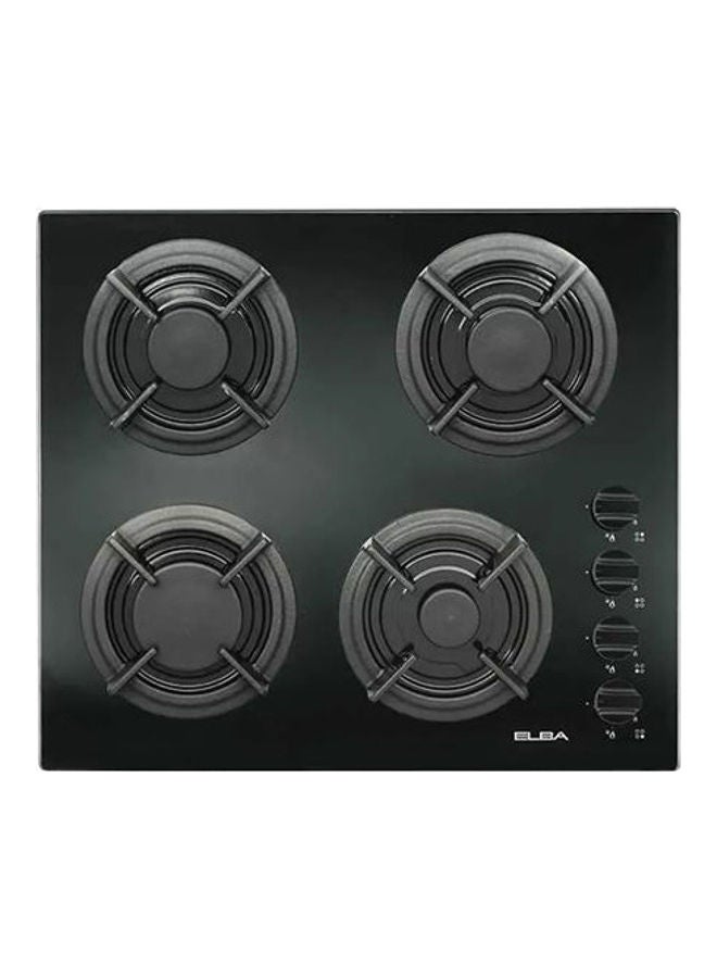 ELBA - GLASS GAS HOB 4 BURNERS CAST IRON 60 CM E41-455BK Black - Image 1