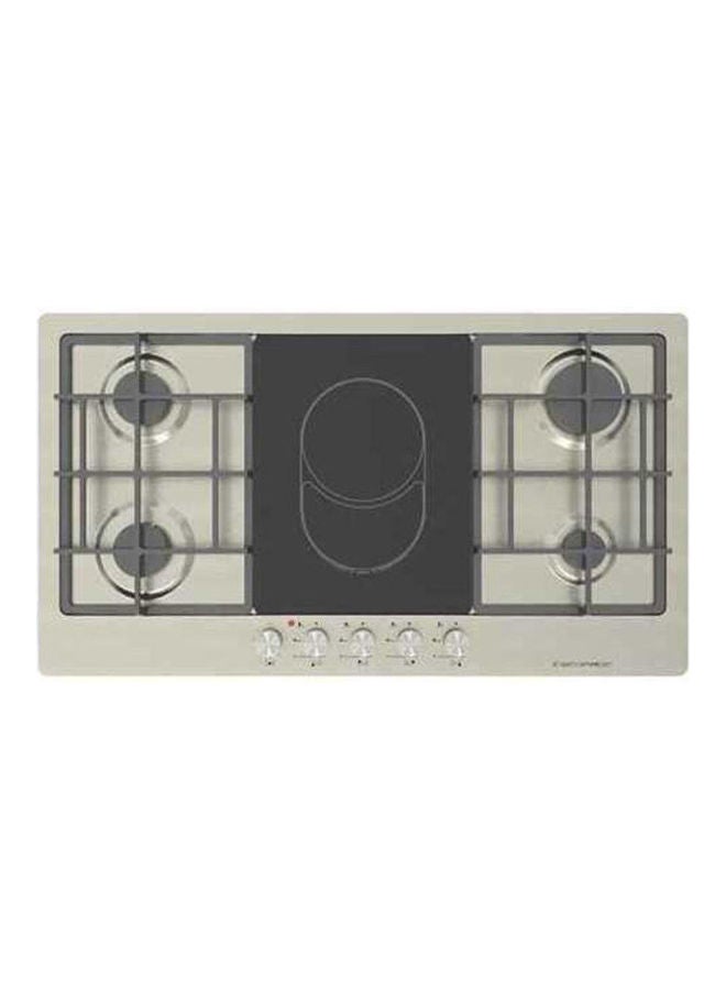 موقد غاز بتصميم مدمج مقاس 92 سم بعدد 4 شعلات وشعلة مزدوجة من الفيترو سيراميك S963XLV فضي