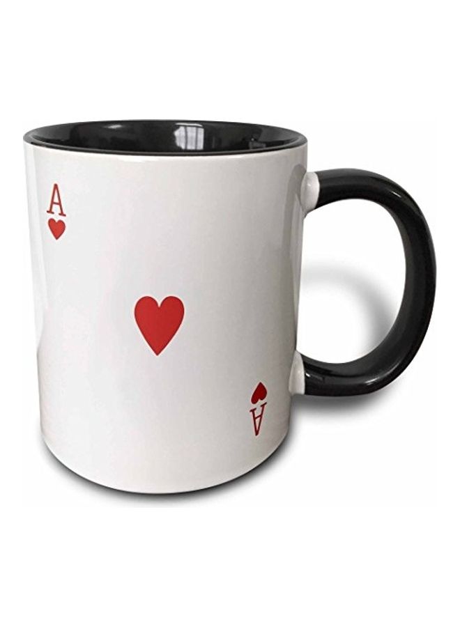 3Dروز مج بلونين بطبعة ورقة لعب "Ace Of Hearts" . اس القلب . أسود / أبيض / أحمر