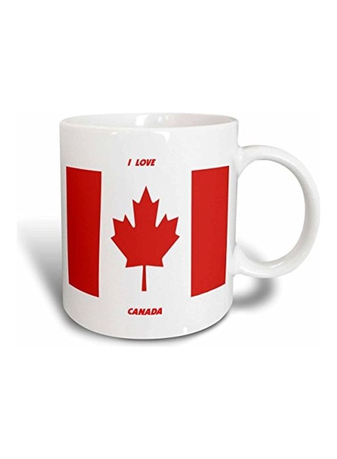 3Dروز كوب مج قهوة سيراميك مطبوع عليه عبارة "I Love Canada" أبيض/أحمر - Image 1