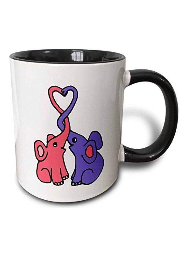 3DROSE Cute Elephants Printed Mug Black/White/Pink