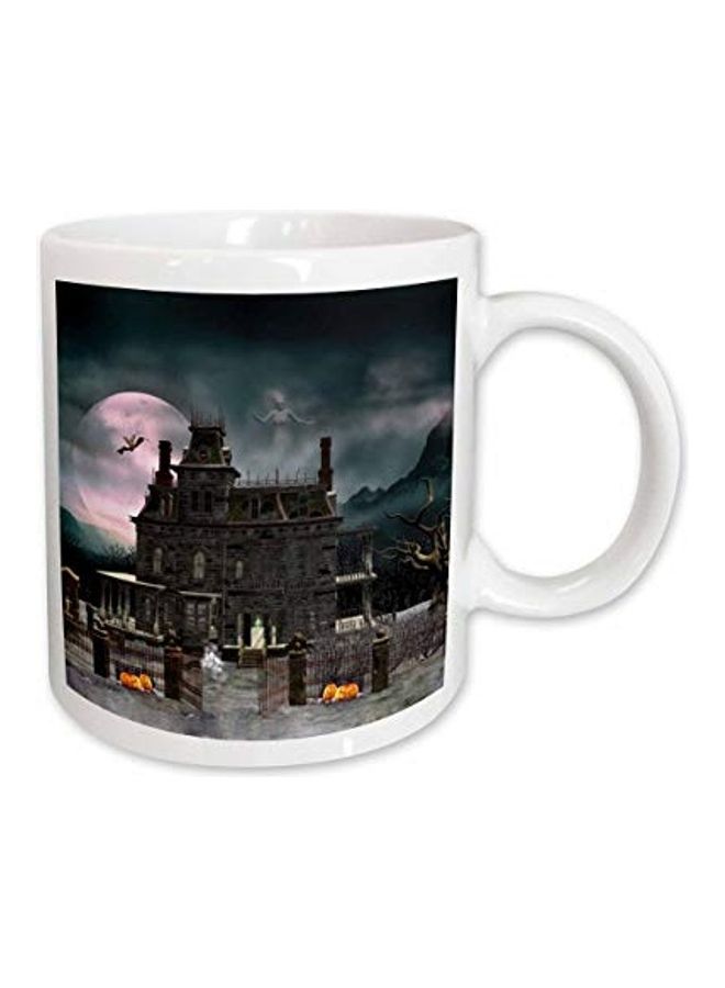 3Dروز مج بطبعة منزل مسكون أبيض/أزرق/رمادي