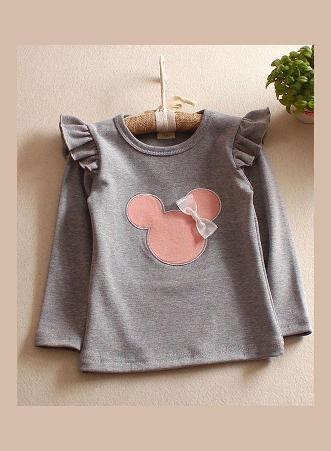 بلوزة بأكمام طويلة رمادي/وردي