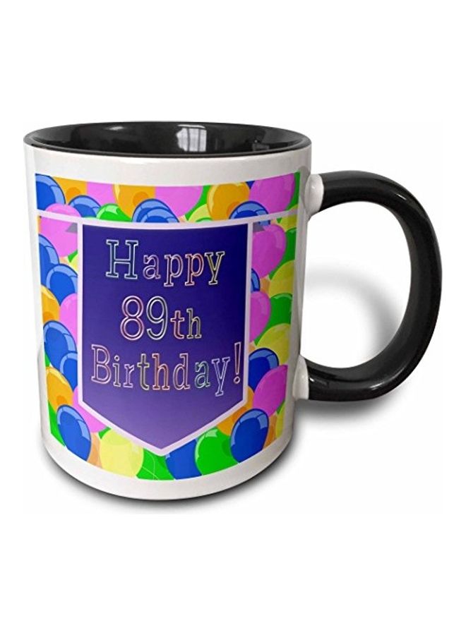 3Dروز مج بلونين مطبوع بعبارة "Pallons Happy 89th Birthday" أسود/ أبيض