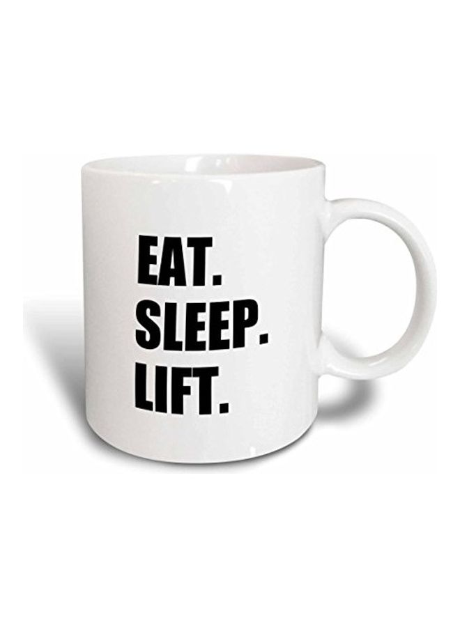 3Dروز مج قهوة بتصميم طبعة عبارة "Eat Sleep Lift" أبيض/ أسود